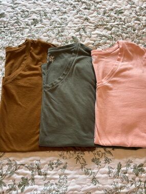 Three Terra & Sky Brown V-Neck Short Sleeve Tees